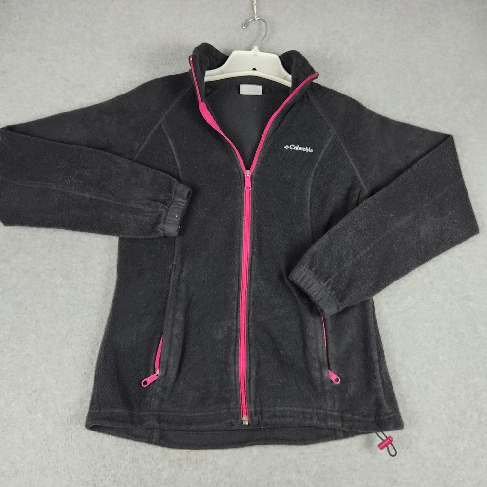 Columbia Fleece Jacket Women Medium Black Hiking Soft Warm Drawcord Hem Full Zip